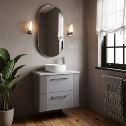 Balterley Belvide Partial Fluted 2 Drawer Wall Hung Vanity Unit With Bellato Grey Laminate Worktop - 600mm - Satin Grey - thumbnail 4