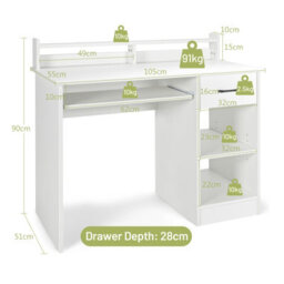 Costway Wooden Computer Desk W/ Keyboard Tray Home Office Writing Desk Vanity Dressing Table - thumbnail 2