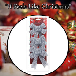 Tinsel Bows Christmas Decoration X 3 10Cm X 13Cm X 3Cm Silver - thumbnail 7