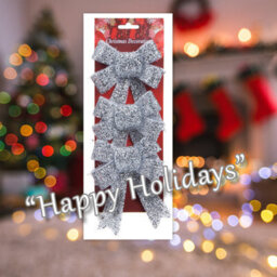 Tinsel Bows Christmas Decoration X 3 10Cm X 13Cm X 3Cm Silver - thumbnail 4