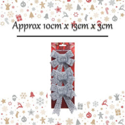 Tinsel Bows Christmas Decoration X 3 10Cm X 13Cm X 3Cm Silver - thumbnail 2
