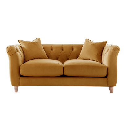 Furnishings For Less UK Elsie Velvet Chesterfield Plush Velvet Ochre 2 Seater Sofa - image 1