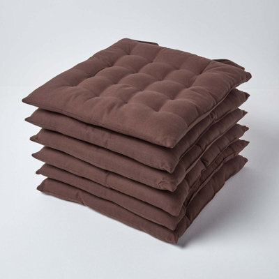 Homescapes Chocolate Brown Seat Pads Or Cotton Chair Cushions 40X40 Cm, Set Of 6 Plain Chair Pads For Dining, Kitchen Or Outdoor - image 1