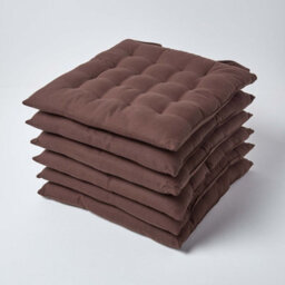 Homescapes Chocolate Brown Seat Pads Or Cotton Chair Cushions 40X40 Cm, Set Of 6 Plain Chair Pads For Dining, Kitchen Or Outdoor - thumbnail 1