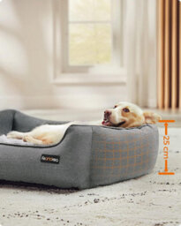 Songmics Dog Bed, Linen-Look Pet Bed, Dog Sofa Bed With Raised Edges, Non-Slip Bottom, Removable Washable Cover, L, Light Grey - thumbnail 4