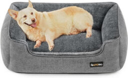 Songmics Dog Bed, Linen-Look Pet Bed, Dog Sofa Bed With Raised Edges, Non-Slip Bottom, Removable Washable Cover, L, Light Grey - thumbnail 9