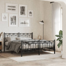 Berkfield Metal Bed Frame Without Mattress With Footboard Black 150X200Cm - thumbnail 1