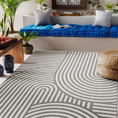 RugsX Sisal Flat String Rug 49376637 Circles Stripes Gray Cream 80X150 Cm - image 1