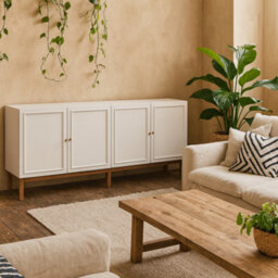 Wyld Haus Sofia Light Grey And Oak Wood Sideboard 4 Doors 1 Drawer Wide - thumbnail 2