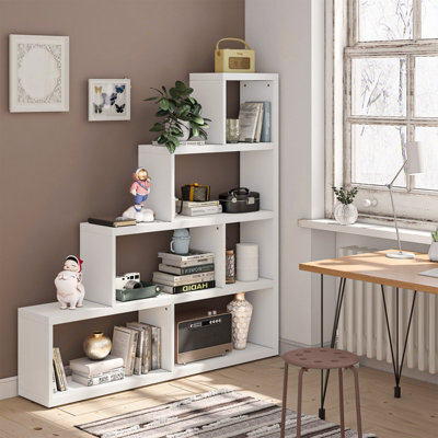 Costway Wooden 6 Cube Ladder Bookcase 5 Tier L-Shaped Corner Bookshelf Freestanding Display Shelf - image 1