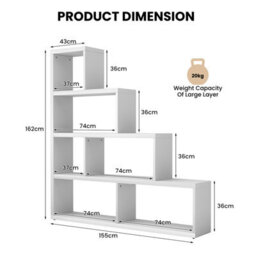 Costway Wooden 6 Cube Ladder Bookcase 5 Tier L-Shaped Corner Bookshelf Freestanding Display Shelf - thumbnail 3