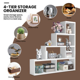 Costway Wooden 6 Cube Ladder Bookcase 5 Tier L-Shaped Corner Bookshelf Freestanding Display Shelf - thumbnail 6