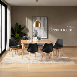 Tectake Set Of 4 Dining Chair Frederikke With Padded Seat, Ergonomic Shape, And Wooden Legs  - Black - thumbnail 8