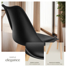 Tectake Set Of 4 Dining Chair Frederikke With Padded Seat, Ergonomic Shape, And Wooden Legs  - Black - thumbnail 4