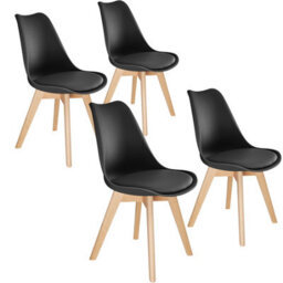 Tectake Set Of 4 Dining Chair Frederikke With Padded Seat, Ergonomic Shape, And Wooden Legs  - Black