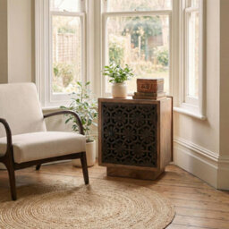 Furniturebox Uk Rainier Square Walnut Wood 1 Door Decorative Side Table - thumbnail 1