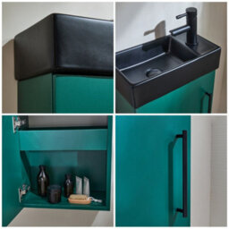 Homestylestore 400mm Dark Green Wall Hung Bathroom Vanity Unit Black Basin And Black T Bar Handle - thumbnail 2