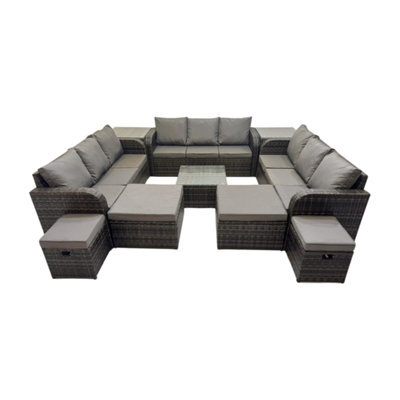 Fimous Rattan Garden Outdoor Furniture Set 3 Seater Sofa Square Coffee Table Set With 4 Stools 2 Side Table Dark Grey Mixed - image 1