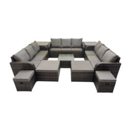 Fimous Rattan Garden Outdoor Furniture Set 3 Seater Sofa Square Coffee Table Set With 4 Stools 2 Side Table Dark Grey Mixed - thumbnail 1