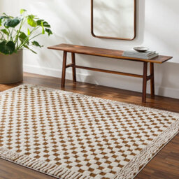Livabliss Freud-Modern Ivory Brown High Pile Checkered Living Dining Bedroom Rug 120 X 170 Cm Easy Care, Non Shedding - thumbnail 2
