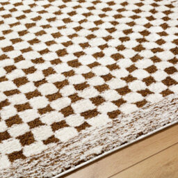 Livabliss Freud-Modern Ivory Brown High Pile Checkered Living Dining Bedroom Rug 120 X 170 Cm Easy Care, Non Shedding - thumbnail 3