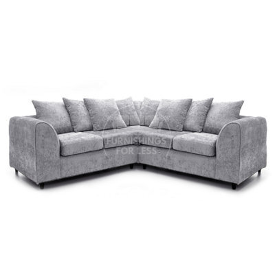 Furnishings For Less UK Monaco Chenille Fabric 5 Seater L Shaped Corner Sofa  Light Grey
