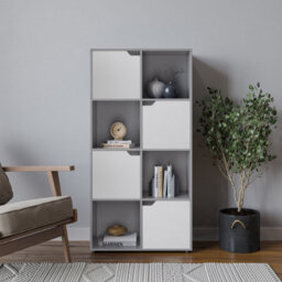 Urbn-Living Urbnliving 119Cm Height Grey 8 Cube Bookcase Shelving Display Shelf Storage Unit White Wooden Door
