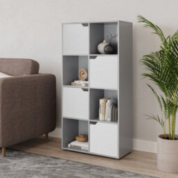 Urbn-Living Urbnliving 119Cm Height Grey 8 Cube Bookcase Shelving Display Shelf Storage Unit White Wooden Door - thumbnail 2