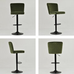 Lakeland Furniture Polperro Olive Green Velvet Black Fixed Base Bar Stool - thumbnail 2