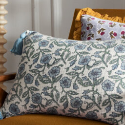 Paoletti Delphine Floral Tasselled Polyester Filled Cushion, Blue, 40 X 60Cm - thumbnail 7