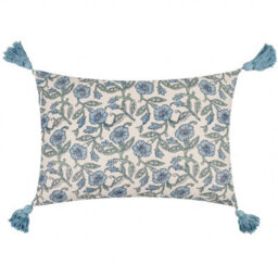 Paoletti Delphine Floral Tasselled Polyester Filled Cushion, Blue, 40 X 60Cm