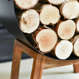 Black Round Steel  Barrel  Log Holder With Wooden Legs - thumbnail 2
