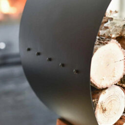 Black Round Steel  Barrel  Log Holder With Wooden Legs - thumbnail 4