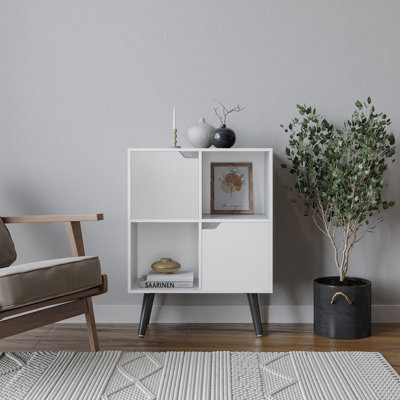 Urbn-Living Urbnliving 80Cm Height White 4 Cube With White 2 Wooden Door Bookcase With Black Legs Shelves - image 1