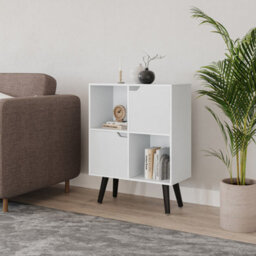 Urbn-Living Urbnliving 80Cm Height White 4 Cube With White 2 Wooden Door Bookcase With Black Legs Shelves - thumbnail 2