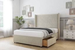 "Sloomy Devonshire Cream Plush Divan Bed With Mattress 2 Drawers Foot-End With 54"" Wingback Headboard 5' King" - thumbnail 3