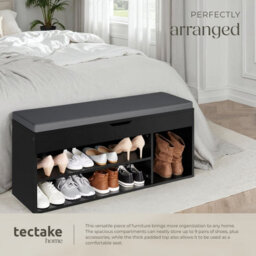 Tectake Shoe Rack Natalya - 4 Storage Spaces, Bench Seat Cushion, For 9 Pairs Of Shoes - 104 Cm - Black - thumbnail 5
