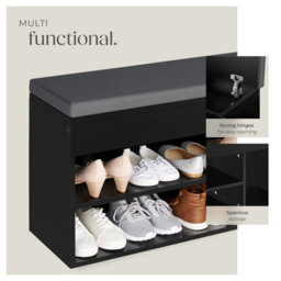 Tectake Shoe Rack Natalya - 4 Storage Spaces, Bench Seat Cushion, For 9 Pairs Of Shoes - 104 Cm - Black - thumbnail 4