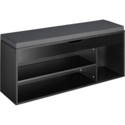 Tectake Shoe Rack Natalya - 4 Storage Spaces, Bench Seat Cushion, For 9 Pairs Of Shoes - 104 Cm - Black - thumbnail 1