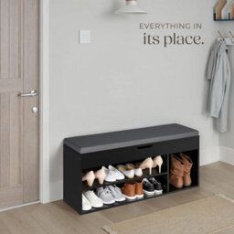 Tectake Shoe Rack Natalya - 4 Storage Spaces, Bench Seat Cushion, For 9 Pairs Of Shoes - 104 Cm - Black - thumbnail 7
