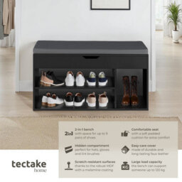 Tectake Shoe Rack Natalya - 4 Storage Spaces, Bench Seat Cushion, For 9 Pairs Of Shoes - 104 Cm - Black - thumbnail 2