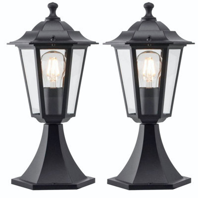 First Choice Lighting Set Of 2 Eversham Black Six Sided Ip44 Outdoor Post Lights - image 1