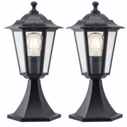 First Choice Lighting Set Of 2 Eversham Black Six Sided Ip44 Outdoor Post Lights - thumbnail 1