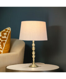 Lighting Supermarket Bergen Slimline Antique Brass Candlestick Table Lamp With Natural Linen Shade - thumbnail 5