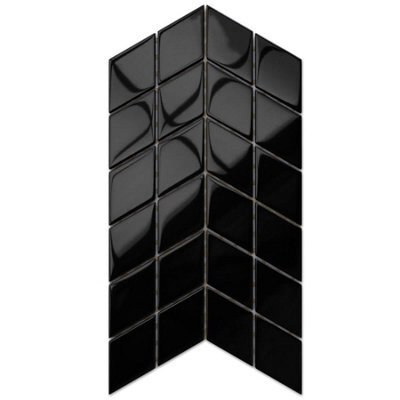 Ilcom Glass Mosaic On Mesh For Bathroom Or Kitchen 172mm X 298mm - Mini Black Chevron - image 1
