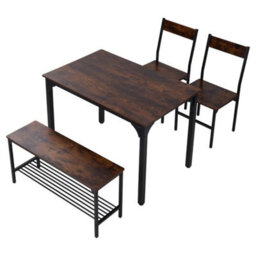 Rustic Brown Compact Dinner Table With Bench & 2 Chairs Kitchen Dining Furniture Small Spaces - thumbnail 3