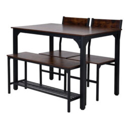 Rustic Brown Compact Dinner Table With Bench & 2 Chairs Kitchen Dining Furniture Small Spaces - thumbnail 5