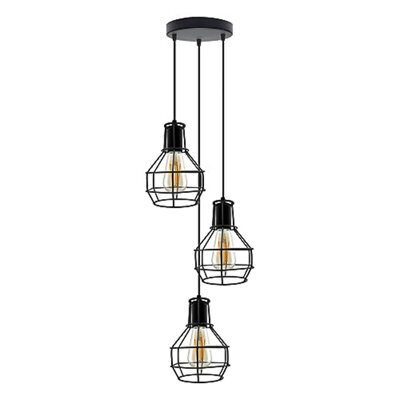 3 Way Black  Nest Cage Cluster Pendant Ceiling Light - Retro Triple Drop Hanging Lamp Ideal For Kitchen Island & Dining Room - image 1