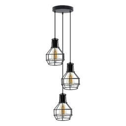 3 Way Black  Nest Cage Cluster Pendant Ceiling Light - Retro Triple Drop Hanging Lamp Ideal For Kitchen Island & Dining Room - thumbnail 1
