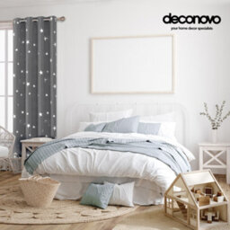 Deconovo Super Soft Star Foil Printed Thermal Insulated Window Treatment Eyelet Blackout Curtains, W66 X L90 Inch, Grey, 2 Panels - thumbnail 3